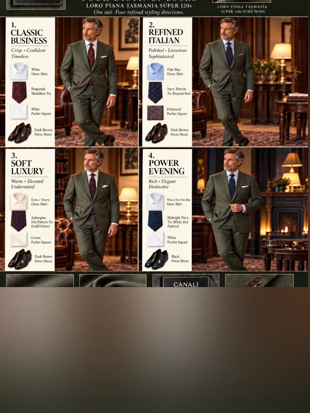 Canali EU 54R / US 44R Loro Piana Tasmania IWS Super 120s Olive Wool Suit - Picture 12 of 12
